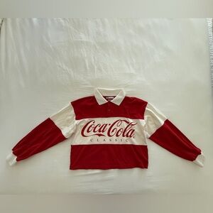 Zara x Coca Cola Red and White Cropped Rugby Shirt